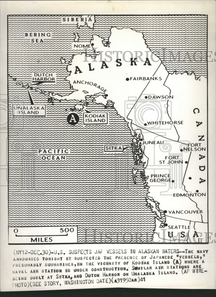 1941 Navy Submarine Vicinity Kodiak Island - Historic Images