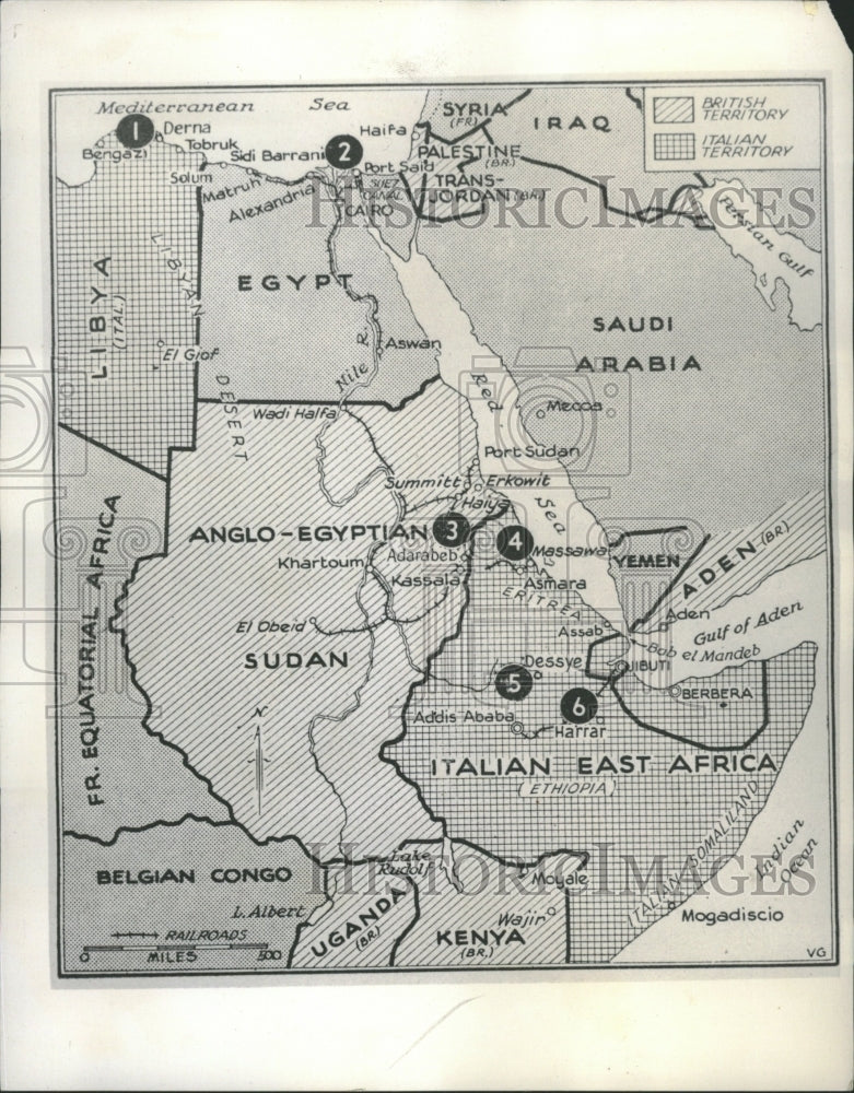 1940 Italian Sudanese Attacks Africa Map - Historic Images