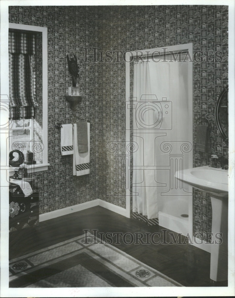 1981 Sherwin-Williams Safari Scene Bathroom - Historic Images