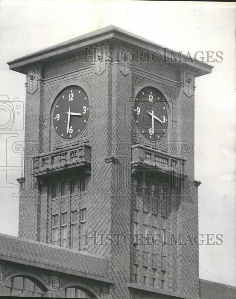 1956 Clock in tower of new traffic building - Historic Images