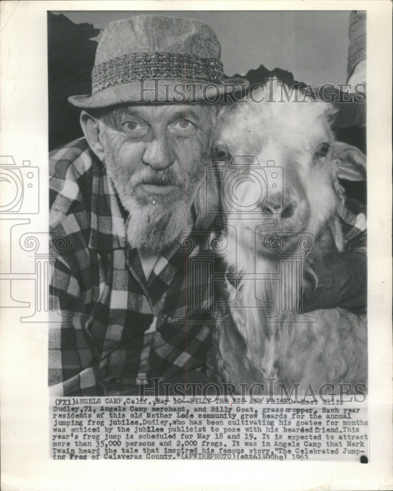1963 poses Bearded man with his billy goat - Historic Images