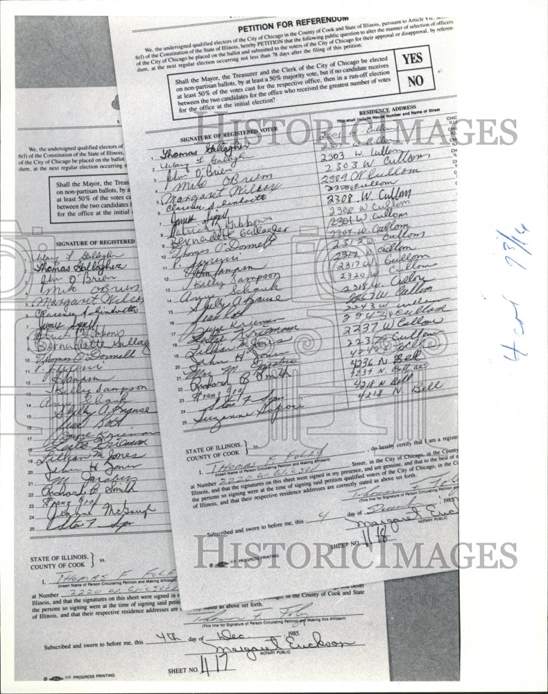 1986 Petition Referendum Sheet Signature - Historic Images