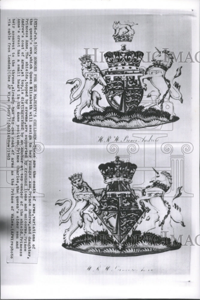 1963 Coats Arms Queens Own Elizabeth Son - Historic Images