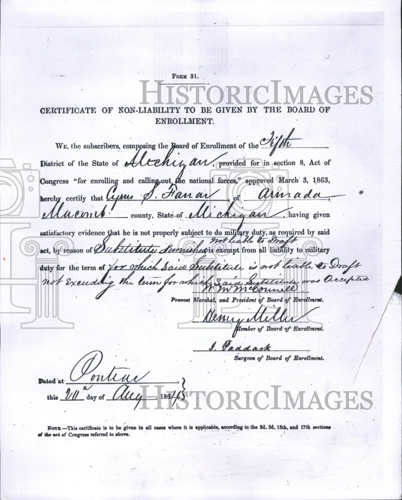 1961 Certificate Enrollment Board NonLiable - Historic Images