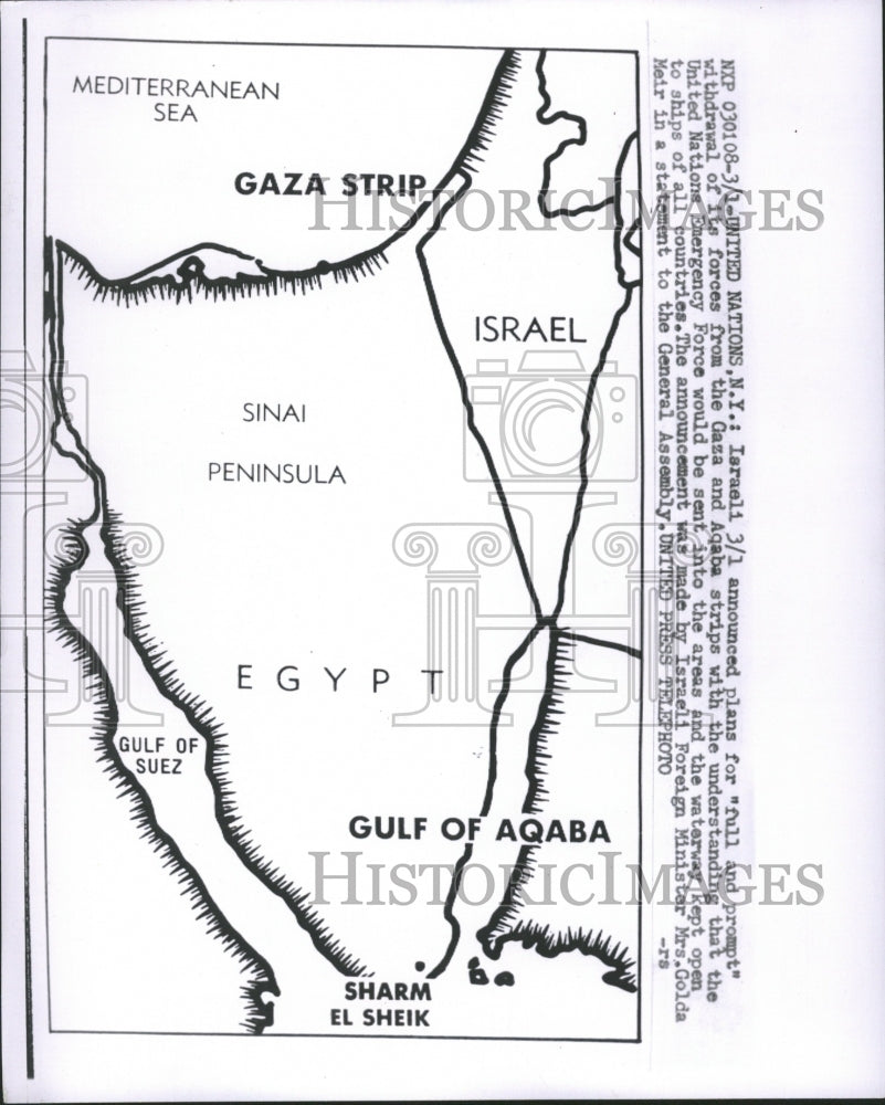 1957 Maps Israeli announced plan withdrawal - Historic Images