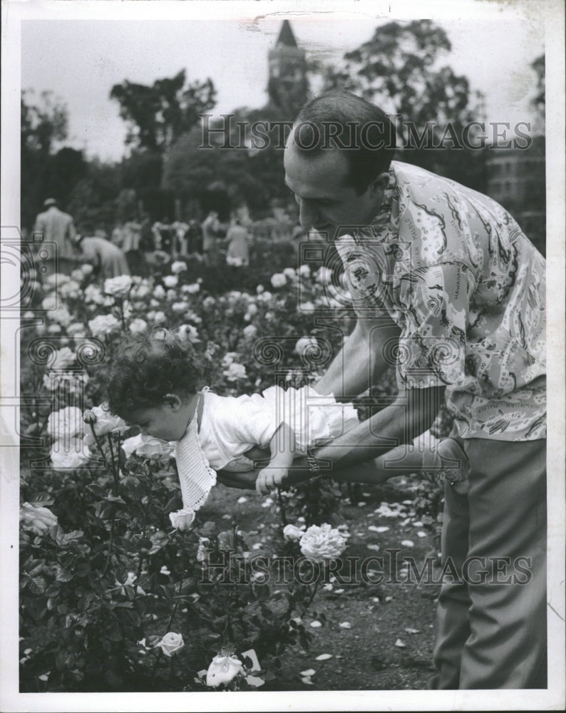 1953 Man Baby Rose Garden - Historic Images