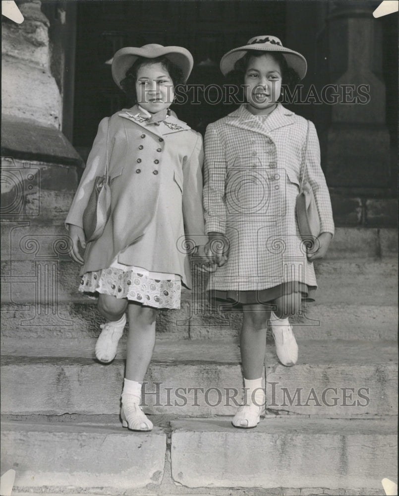 1945 Young Sisters Leaving St John&#39;s Church - Historic Images