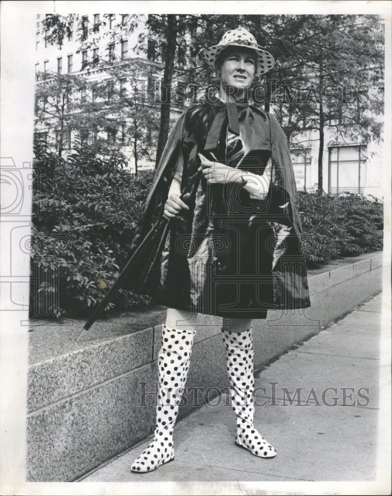 1967 Fashion Dotted Hat, Boots, Raincoat - Historic Images