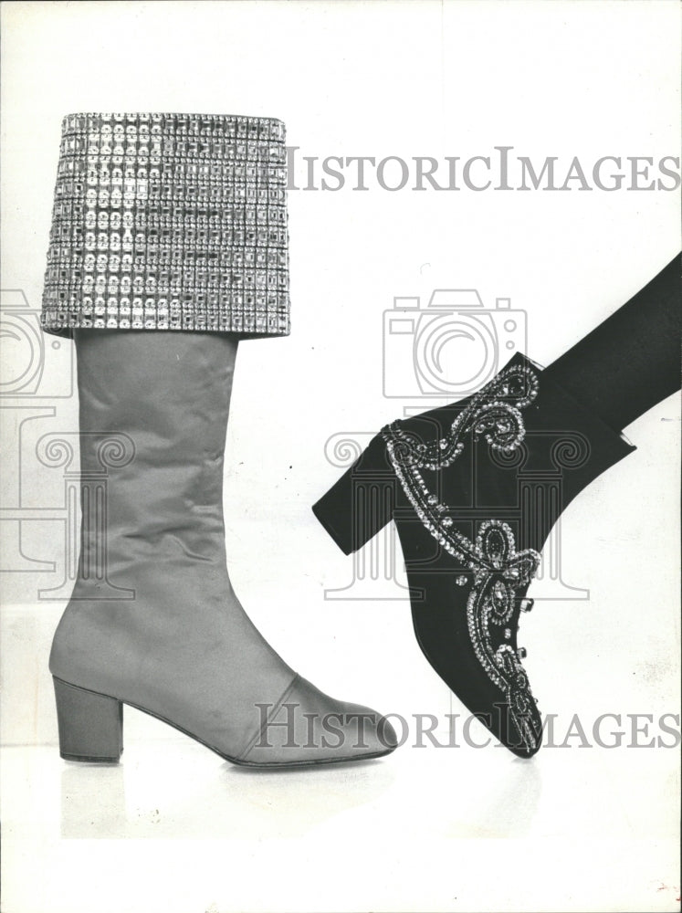 1970 Boots Quaina Black Faille Ankle - Historic Images