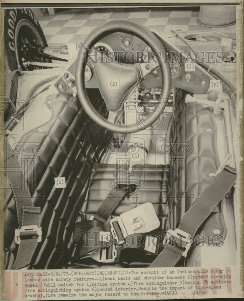 1975 cockpit Indianapolis race car features - Historic Images