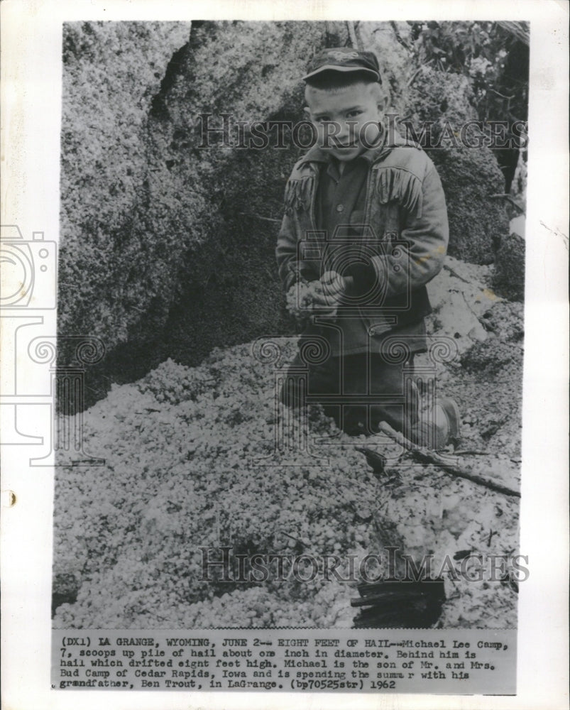 1962 Michael Lee Camp Collecting Hail Stone - Historic Images