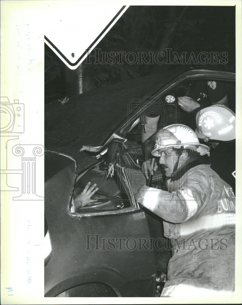 1986 Burnham Firefighters Auto Accident - Historic Images