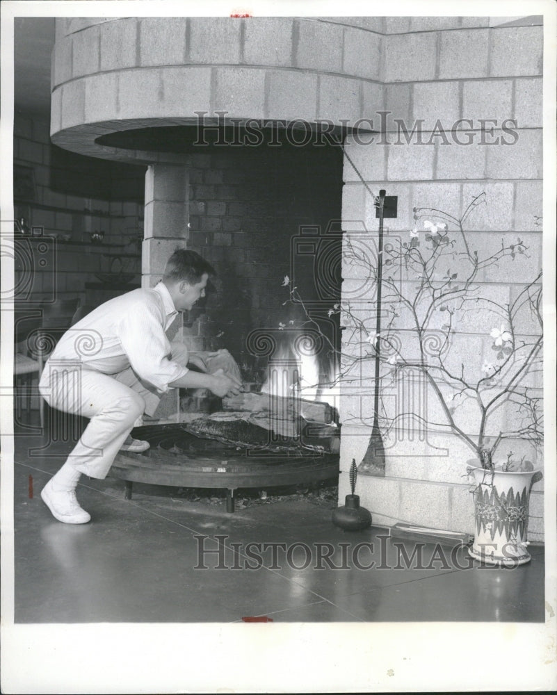 1958 Unusual Living Room Fireplace Home - Historic Images