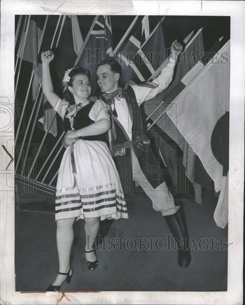 1946 Pair Dancing With International Flags - Historic Images