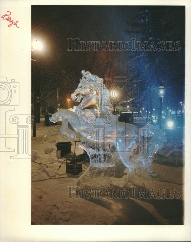 1992 Horse ice sculptures winter festival - Historic Images