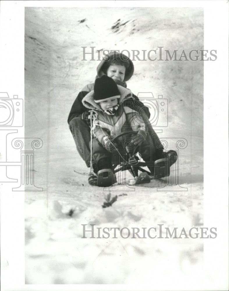 1987 Sledding Jean Larck Andrew Roseville - Historic Images