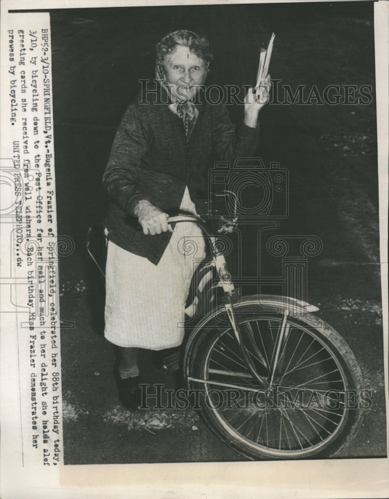 1952 OLD PEOPLE EUGINA FRAZIER BICYCLE - Historic Images