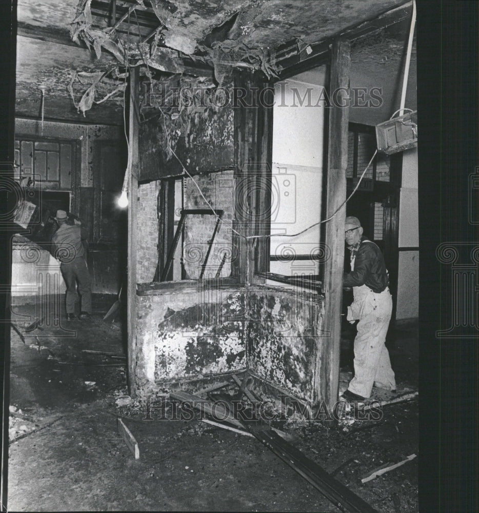 1971 Workmen Clear Debris Night Vandals - Historic Images