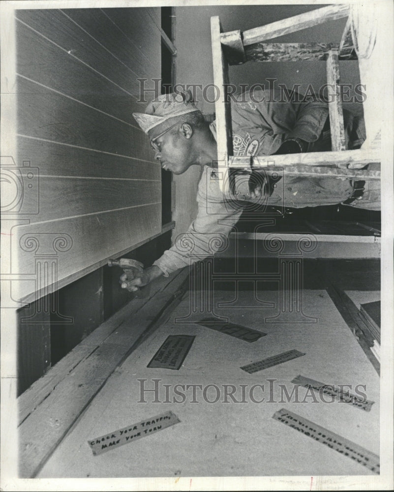 1969 Worker On Vacation Panelling Walls - Historic Images