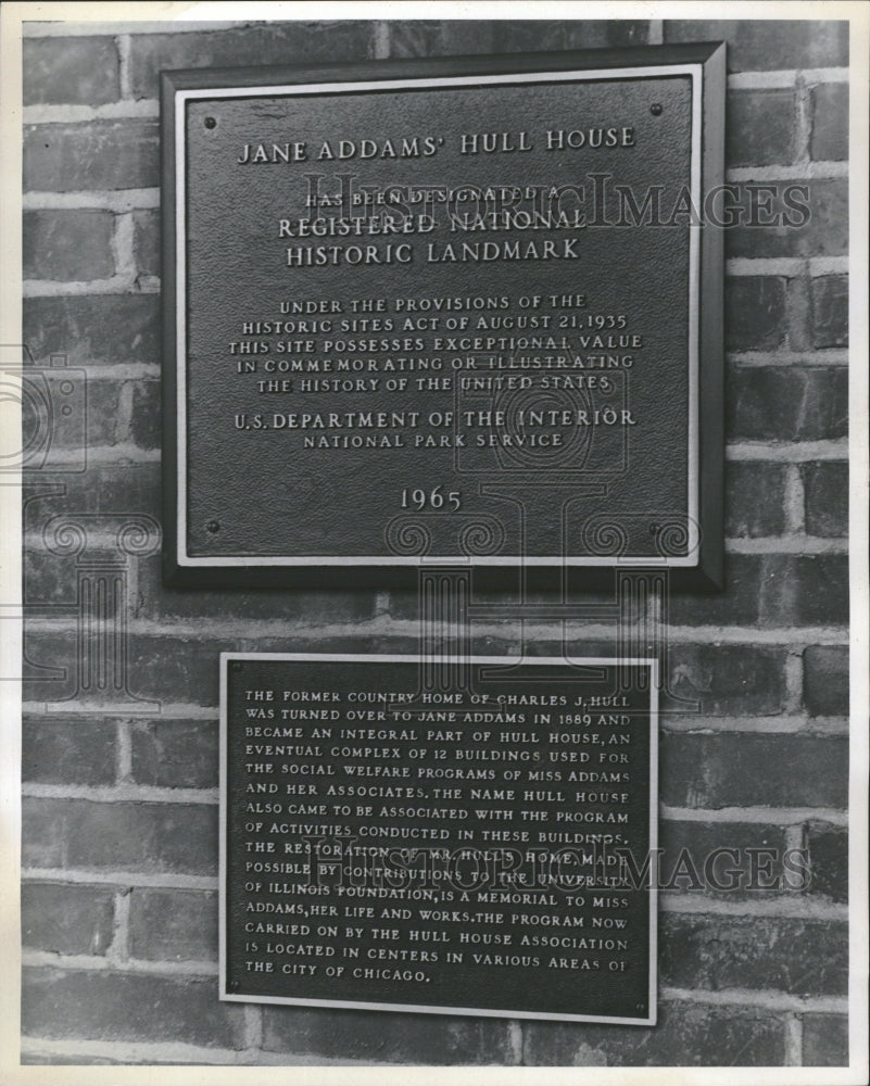 1967 Jane Addams Hull House Plaque - Historic Images