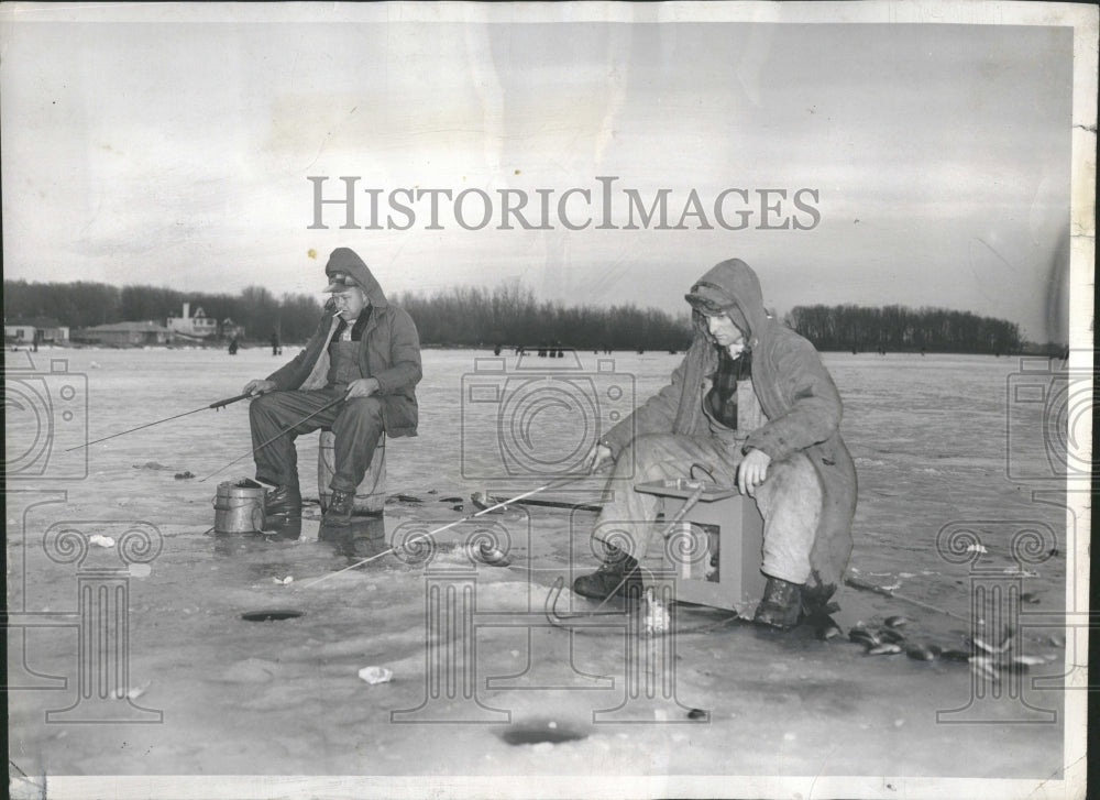 1955 Don Eberhardt Michael Ice fishing Lake - Historic Images