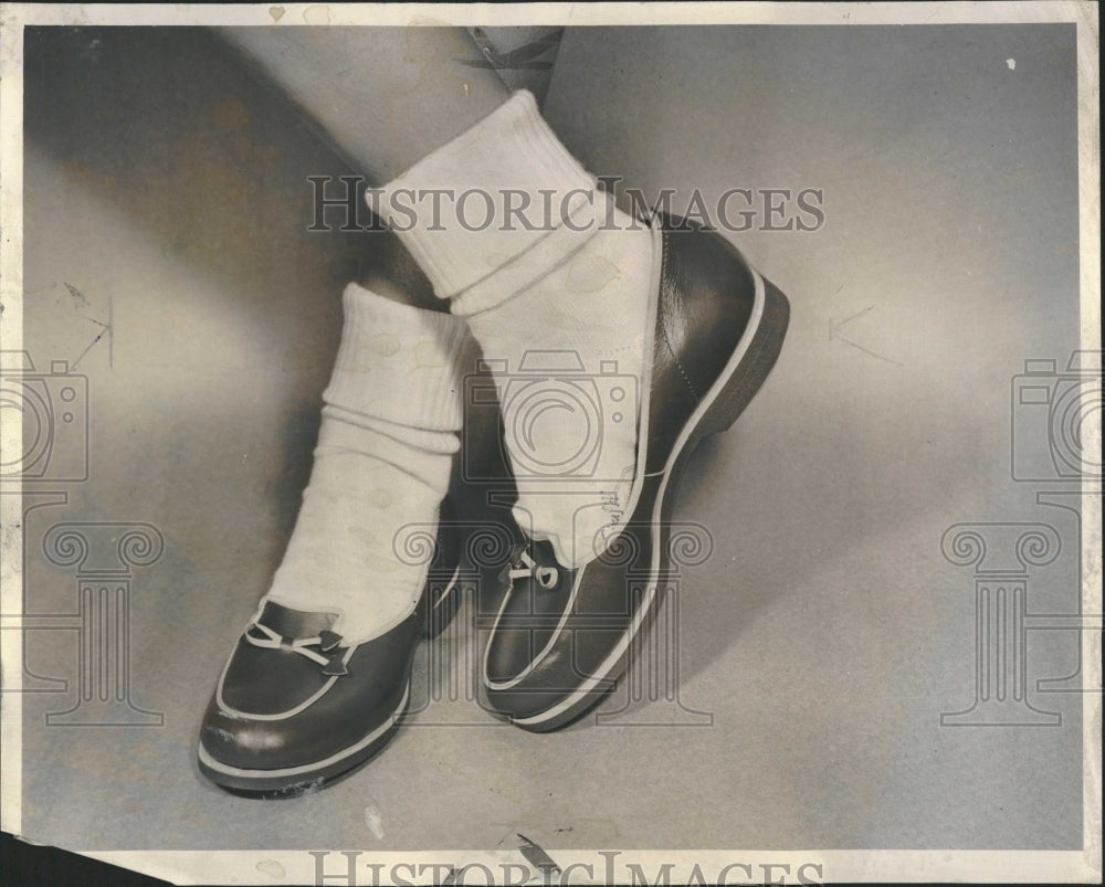 1953 Girls Shoes Leather White Trim - Historic Images