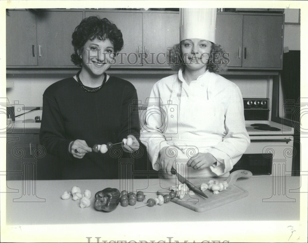 1987 Women Preparing Vegetable Kebobs - Historic Images