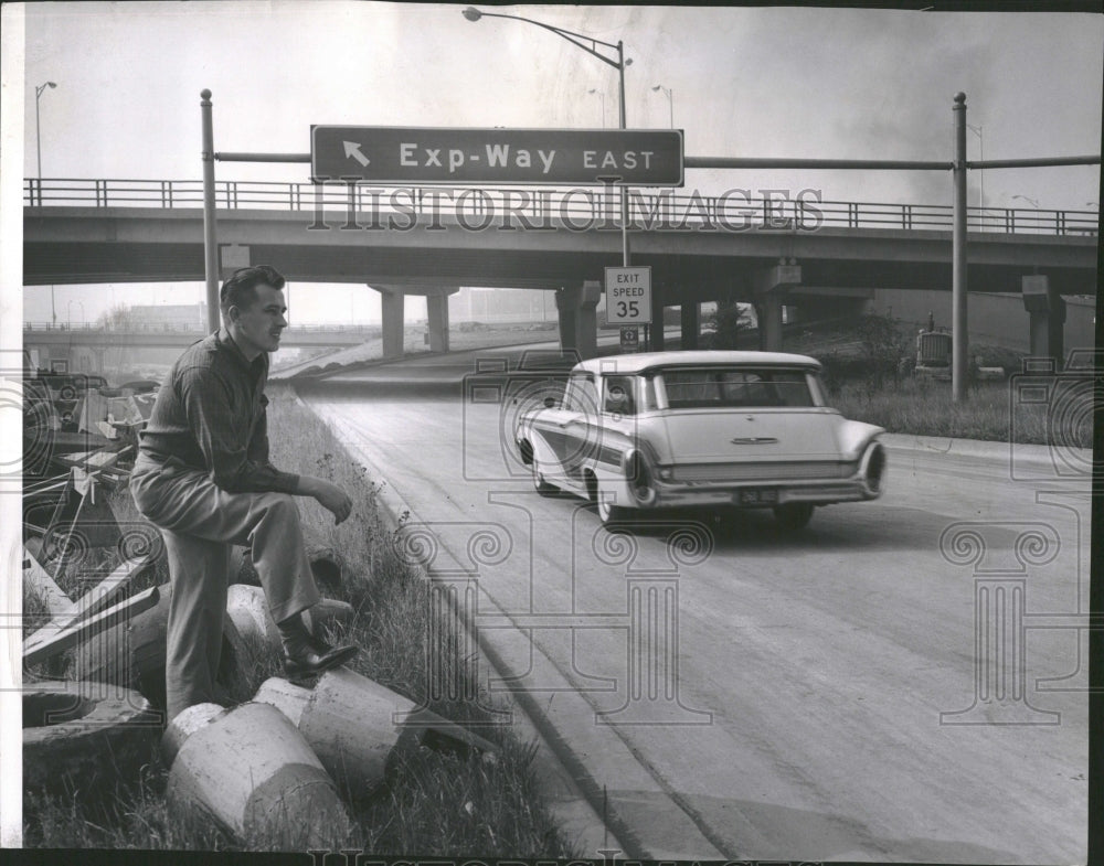 1961 Highway Engineer Watching Traffic - Historic Images