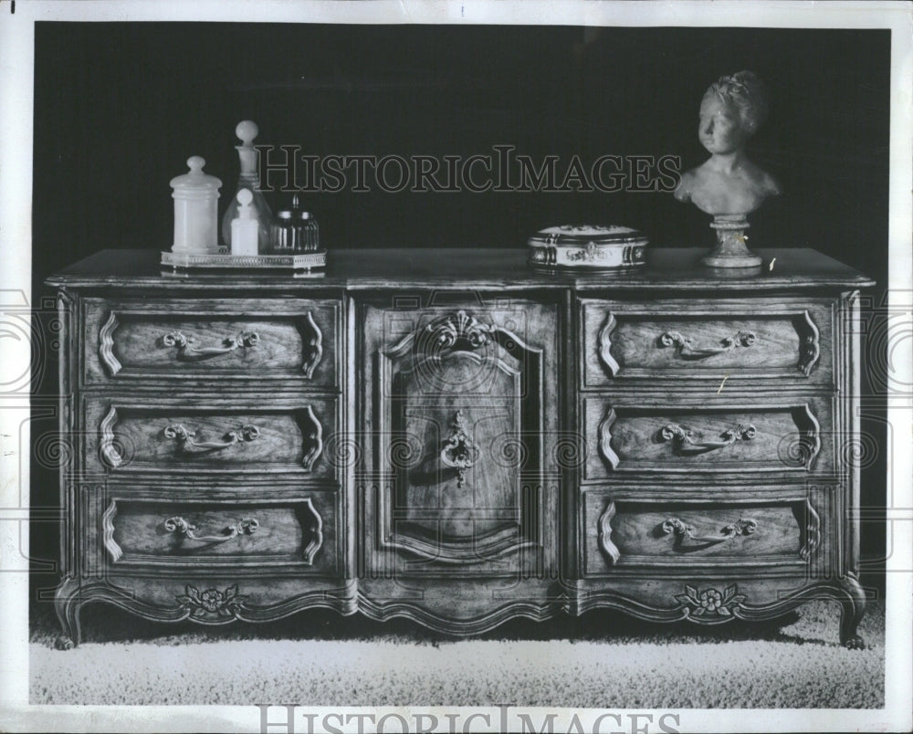 1973 Beautiful Fax Pecan Bedroom Dresser - Historic Images