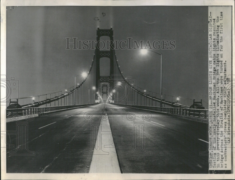 1958 Macking Bridge Cable Lights Pretty Dis - Historic Images