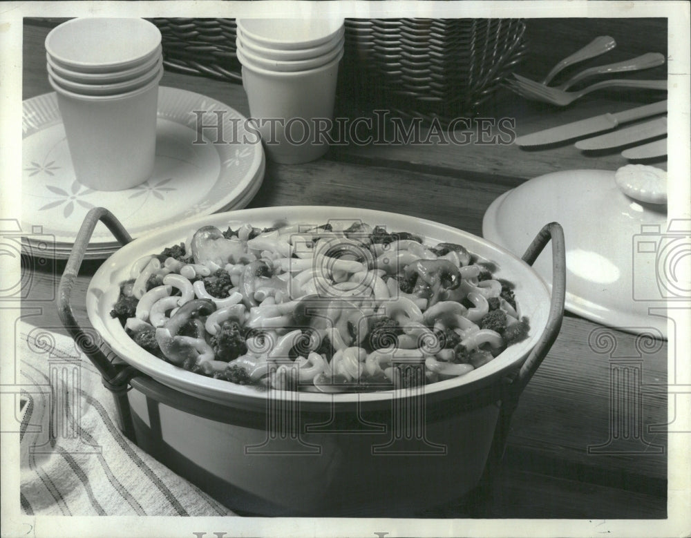 1966 Mushrooms Beef Macaroni Casserole Food - Historic Images