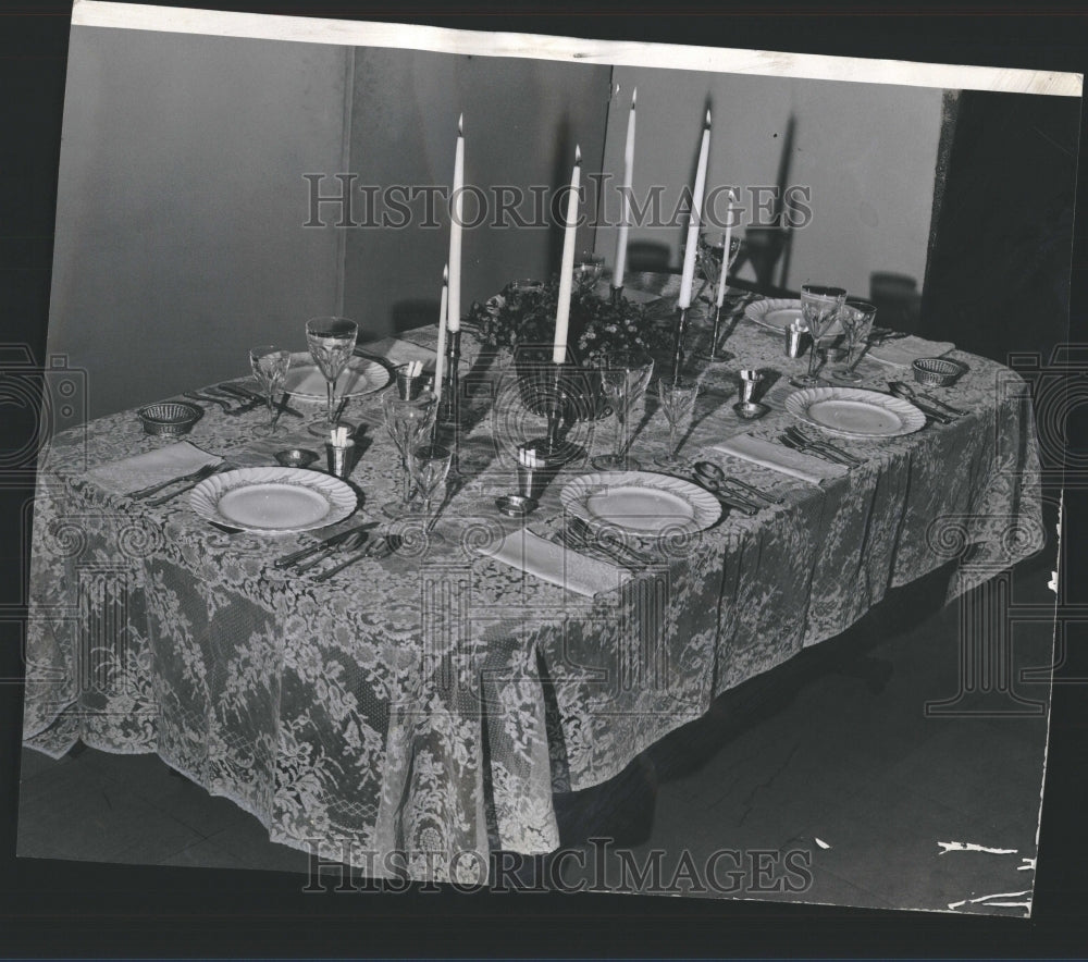 1961 Dinner Table Set With Fine China - Historic Images