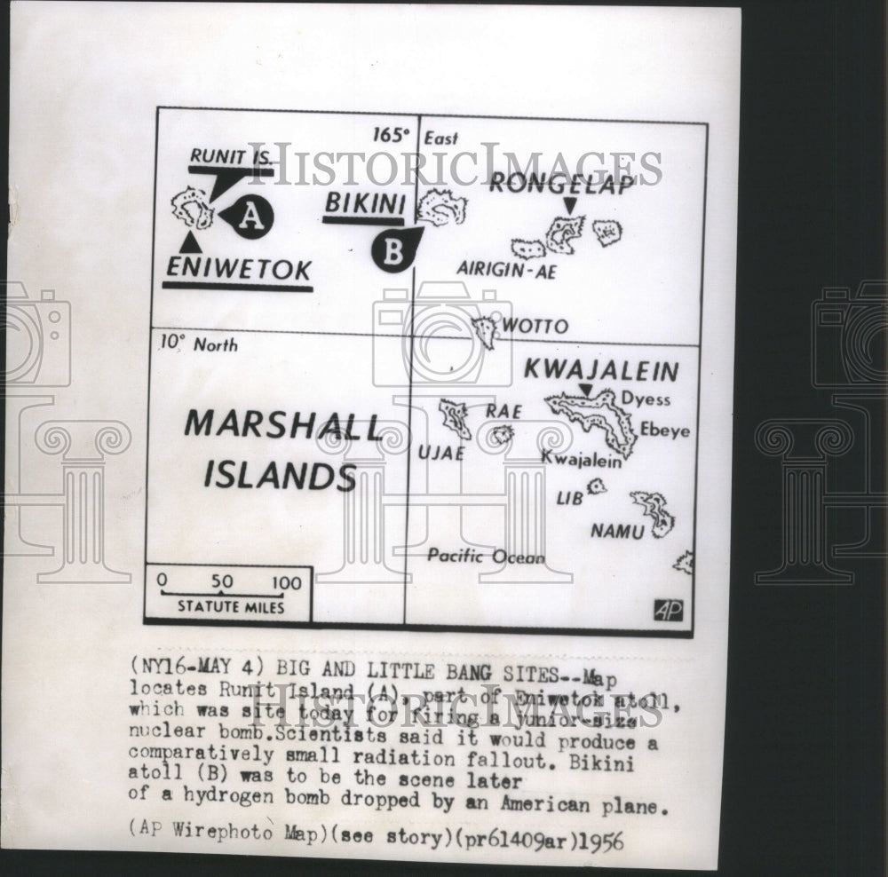 1956 Map Of Nuclear Bomb Island Drop Site - Historic Images