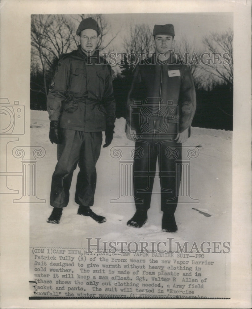 1952 Press Photo Tully wears new Vapor Barrier Suit - Historic Images