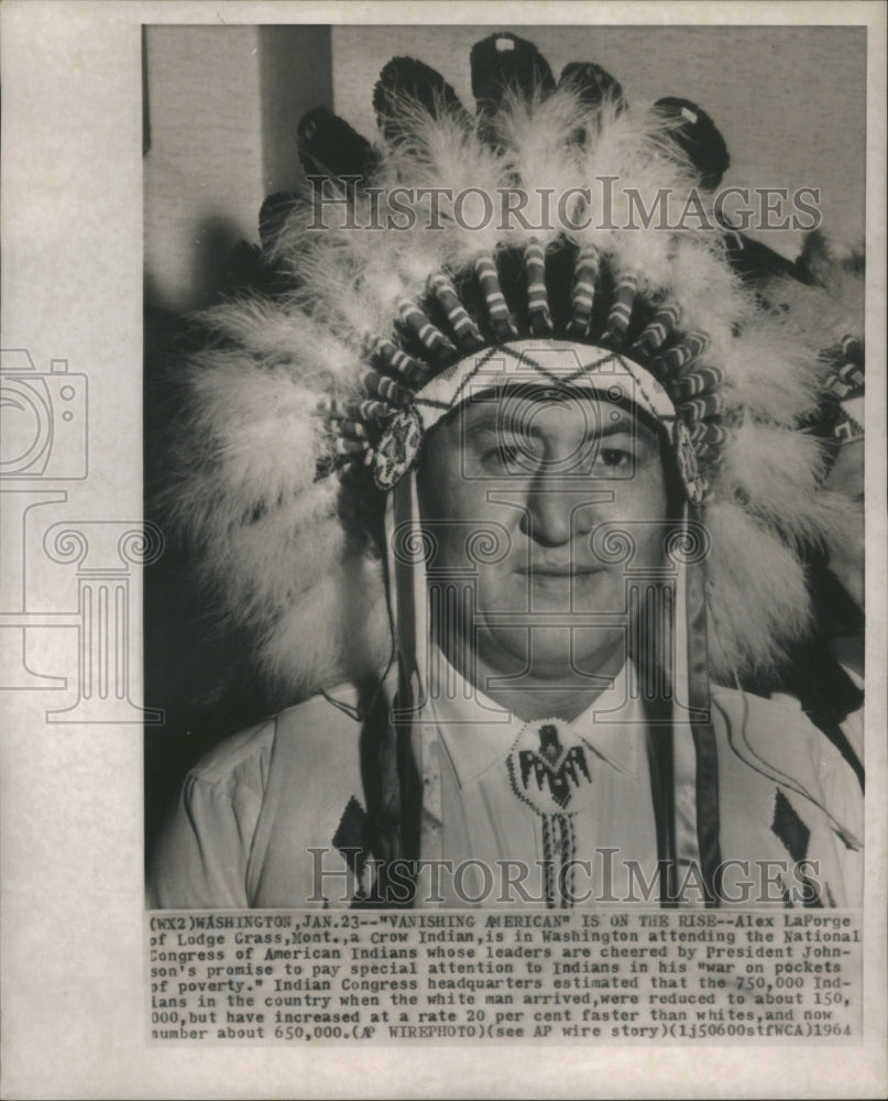 1964 Press Photo Alex LaForge Native American Headdress - Historic Images