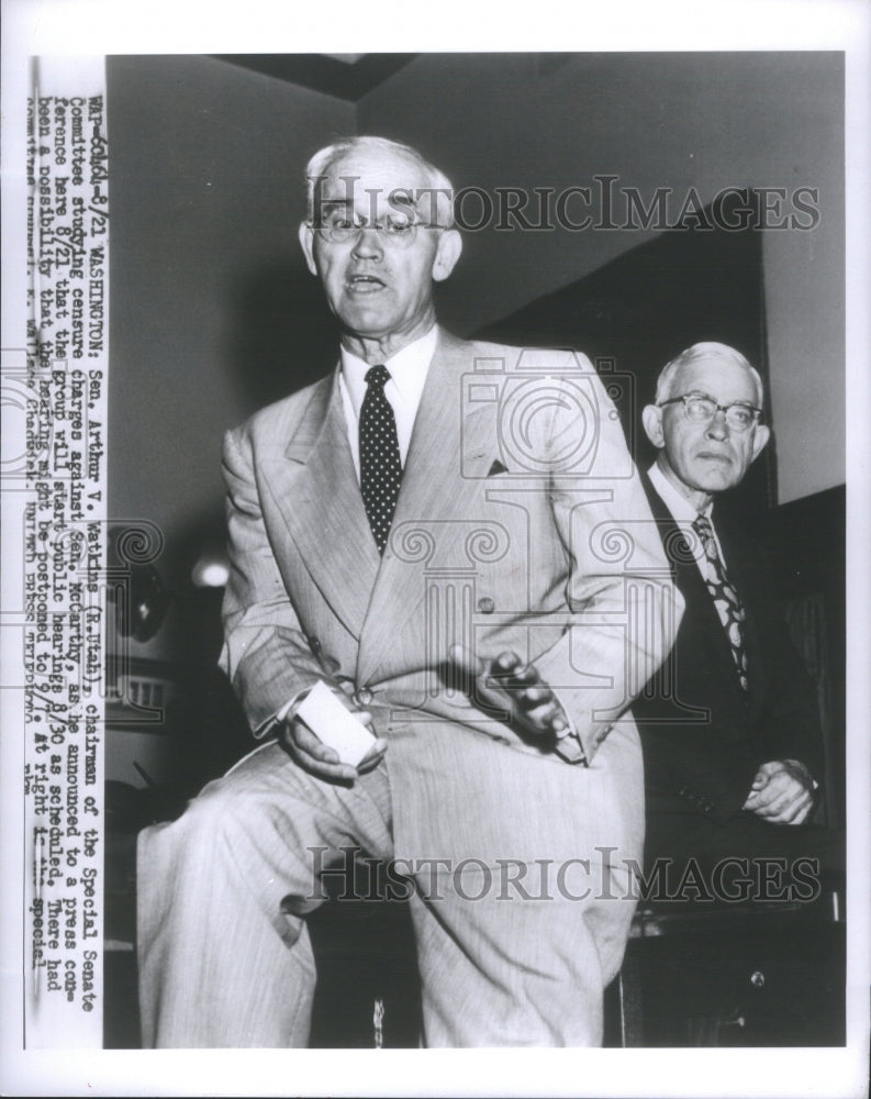 1954 Press Photo Press Conference Senator Watkins - Historic Images