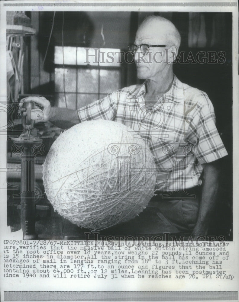 1967 Press Photo Retiring Postmaster Ball White Cotton - Historic Images