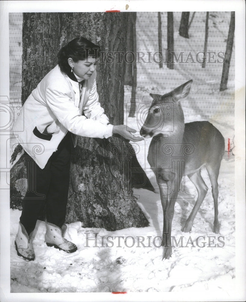 1957, Woman Feeding Deer Michigan Winter - RRU05617 - Historic Images