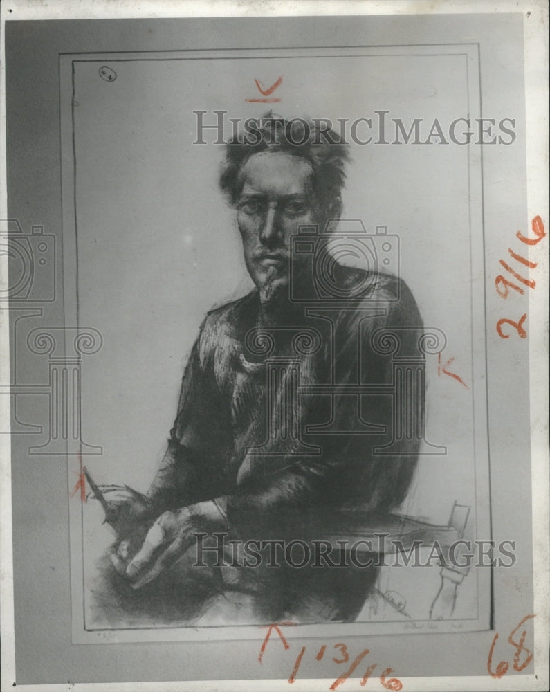 1932 Press Photo Lithograp Willard Nask Artist Paint - RRU06091 - Historic Images