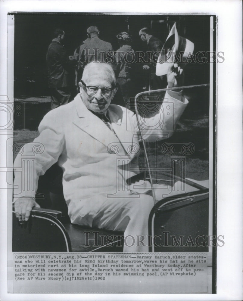 1962 Press Photo Barney Baruch Elder Statesman Age 92 - Historic Images