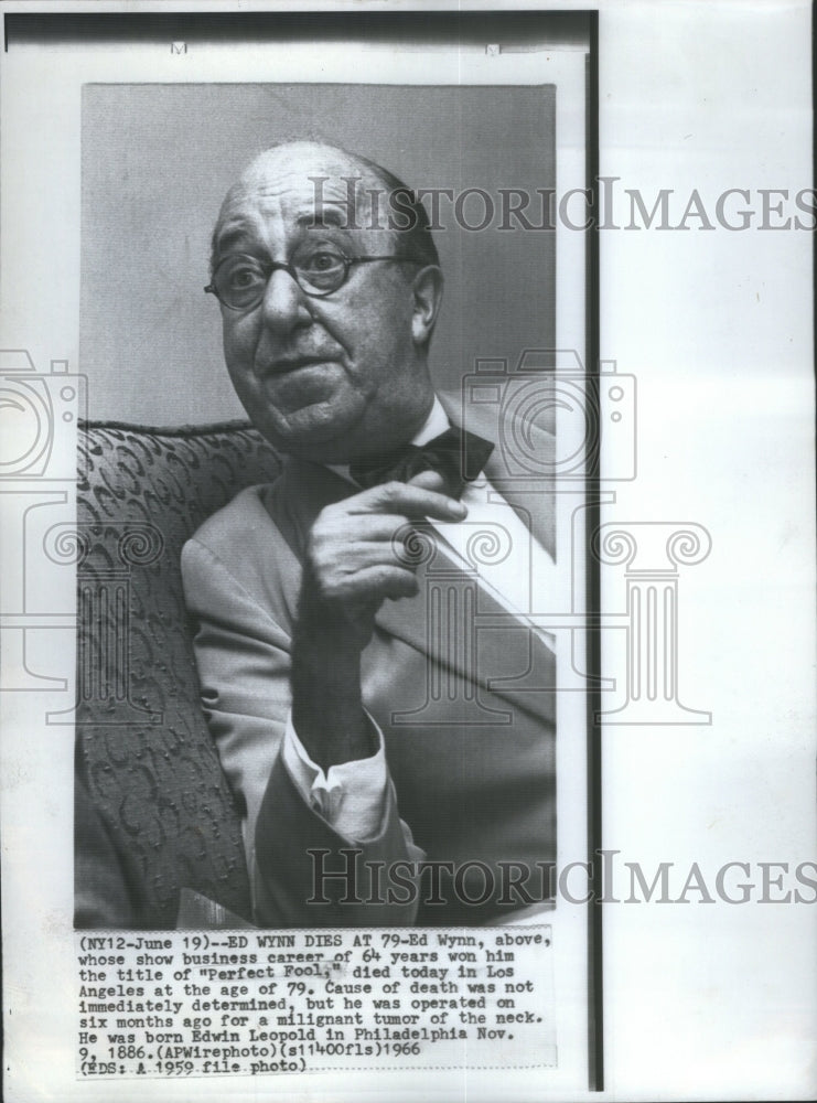 1959 American Comedian & Actor Ed Wynn - Historic Images