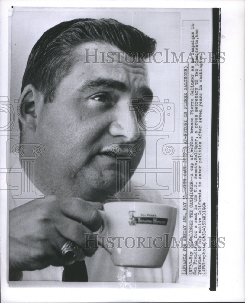 1964 Press Photo Pierre Salinger Coffee San Fransisco U - Historic Images