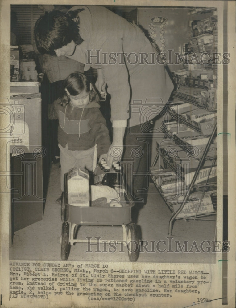 1974 Mrs. Robert Peirce Red Wagon Shopping - Historic Images