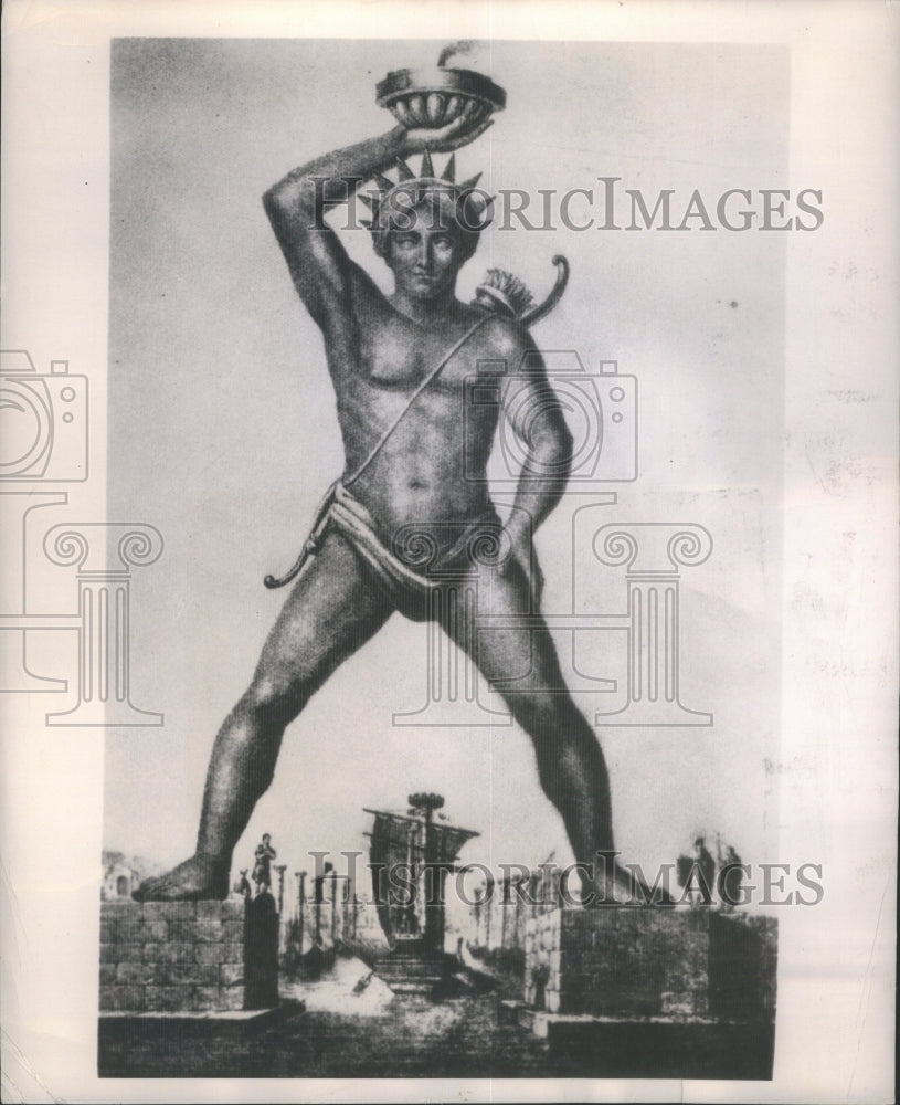 1948 Press Photo Colossus of Rhodes Conceptual Drawing - Historic Images