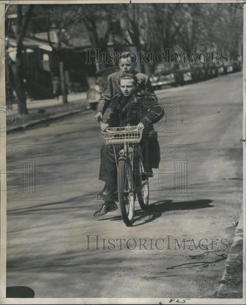 1947 Press Photo Riding Two on The Bike - Historic Images