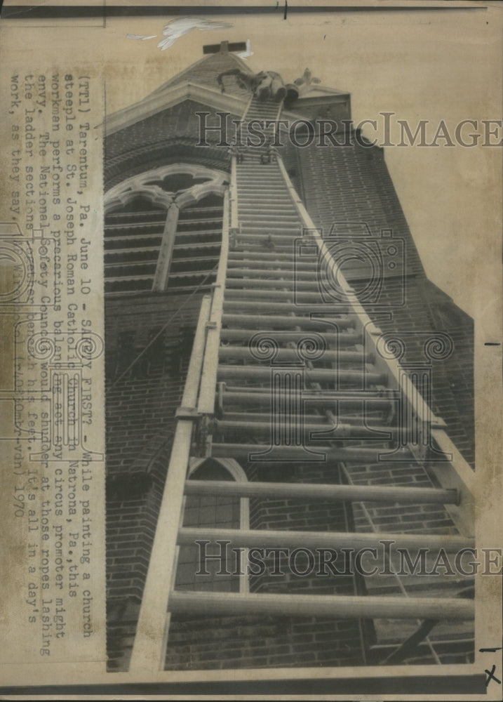 1970 Steeplejack St Joseph Church Natrona - Historic Images