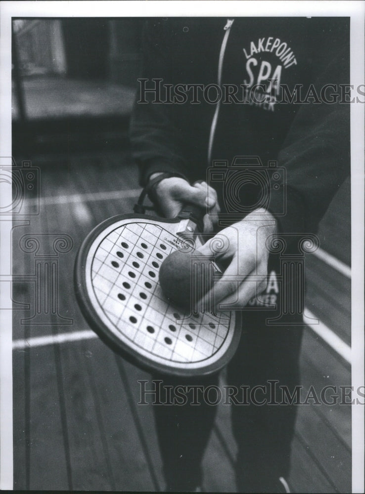 1974 Playing Paddle Rubber Tennis Wooden - Historic Images