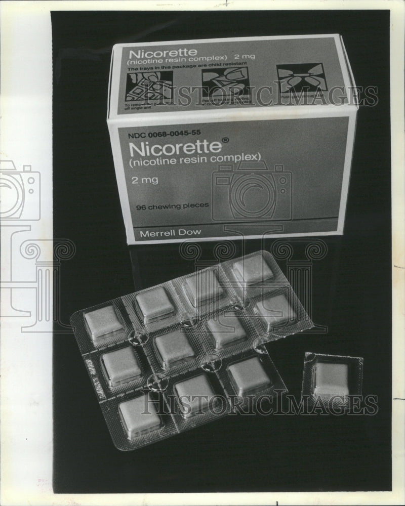 1985 Press Photo Nicorette Prescription Nicotine Gum - Historic Images