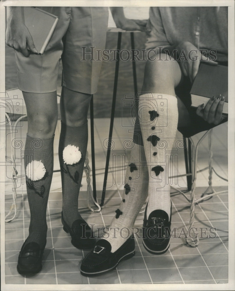 1955, Crazy Leg Socks Two Patterns Mandel - RRU15305 - Historic Images