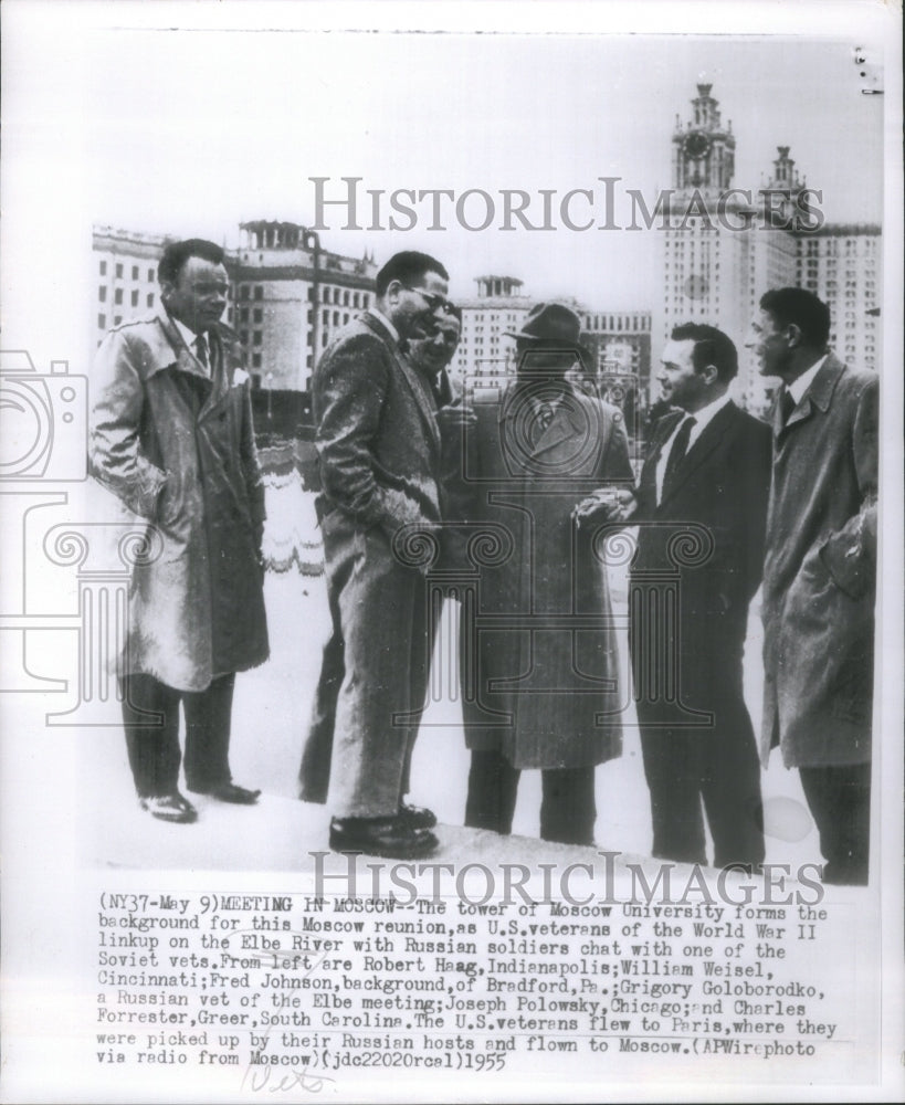 1955 Press Photo Meeting Moscow Elbe River Veterans Day - Historic Images